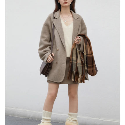 CHIC VEN Women's Woolen Coats Loose Casual Double Breasted Retro Double-sided Jacket Office Lady Outerwear Autumn Winter 2026