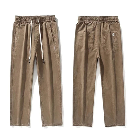 Straight Casual Cargo Pants Men Wide Leg Brown Long Cargo Business Work Trousers Drawstring Baggy Sweatpants Male