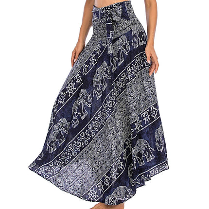 Boho Gonne Donna Rayon Beach Abito lungo Estate Bohemian Jupe Longue Femme Elastico in vita Stampa Fasciatura floreale Halter Hippie platinumshop