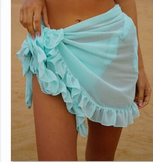 Costume da bagno donna Bikini covers-Up gonna estate tinta unita Beach Wrap gonna costumi da bagno donna Ruffles Trim Lace Up Sarong Cover Ups platinumshop