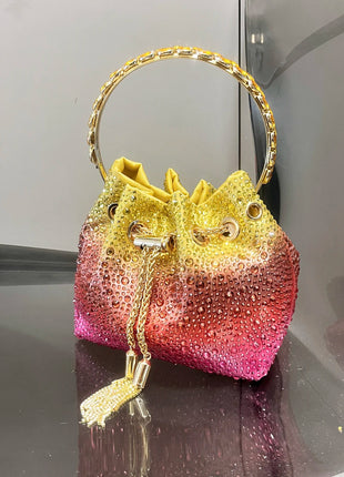 Handle Rhinestones Evening clutch Bag Purses and handbag luxury Designer shoulder bag Shiny Crystal Clutch purse bucket bag PlatiNum