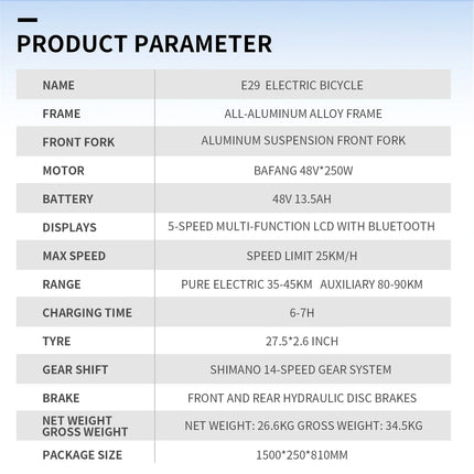 DUOTTS E29 E-bike con Motore 250W, Batteria al Litio 48V 13.5Ah, Bicicletta Elettrica con Pneumatici Fat da 27.5 Pollici, Velocità Fuoristrada 25 km/h