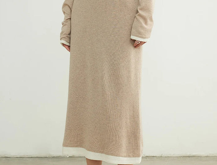 SuyaDream, Women Long Skirt, 32.4%Sheep Wool, Solid Woolen Knitted Skirts, 2024 Autumn Winter Warm Under Dress, Grey, Khaki PlatiNum