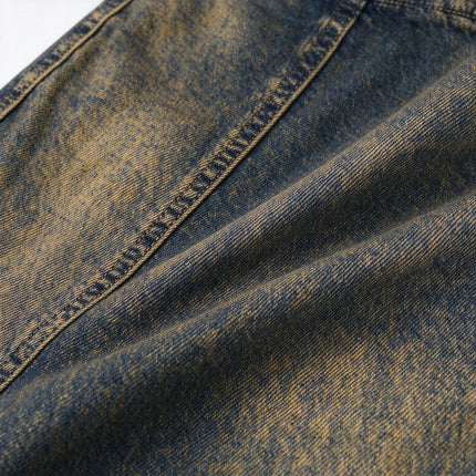 Women’s High-Waisted Wide-Leg Curved Jeans, Rust-Brown Vintage-Wash Denim with Vertical Stitching and Front Pockets, Casual Retro-Style Trousers for Everyday Wear  YW-1855