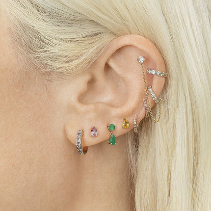 925 Sterling Silver Needle Green Zircon Gold Earrings Heart Hoop Earrings for Women Delicate Stud Earrings Luxury Jewelry Gifts PlatiNum