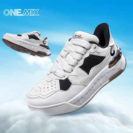 Scarpe da Corsa ONEMIX per Uomo, Tendenza Autunno Inverno, Morbide ed Elastiche con Assorbimento degli Urti, Tomaia in Pelle, Suola Spessa, Stile Sportivo Casual PlatiNum