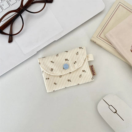 Cute Floral Coin Purse Mini Wallet Card Organizer Small Square Corduroy Bag for Student Bus Bank ID Credit Cards PlatiNum