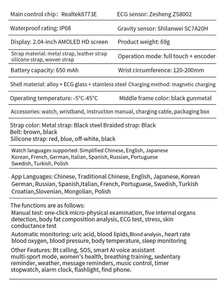 2026 Nuovo Misurazione Accurata Salute Smart Watch ECG + PPG Acido Urico Pressione Sanguigna Lipidi Nel Sangue Chiamata BT Smartwatch Per Le Donne Degli Uomini platinumshop