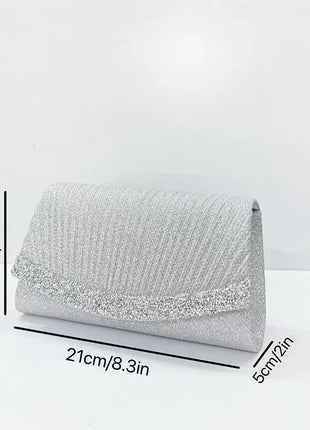 Borsa Clutch Plissettata con Strass, Pochette da Sera Scintillante con Cristalli, Elegante Borsetta da Donna per Cerimonie, Matrimoni e Feste Formali