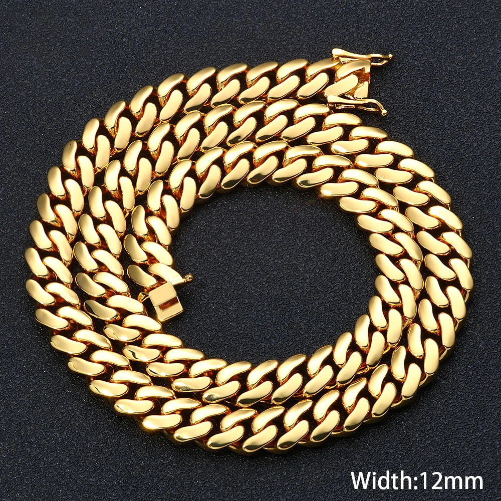 ESKEEM All'ingrosso 10/12/15/22mm 14K/18K Placcato Oro Pesante Miami Collana a Catena a Maglia Cubana per Gli Uomini Hip Hop Gioielli Catene Cubane