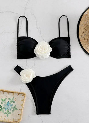 Costume da Bagno Sexy con Fiori e Fascia, Bikini a Perizoma 2025, Costumi da Bagno Donna con Lacci, Set Bikini Brasiliano, Biquini Mujer platinumshop