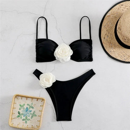 Costume da Bagno Sexy con Fiori e Fascia, Bikini a Perizoma 2025, Costumi da Bagno Donna con Lacci, Set Bikini Brasiliano, Biquini Mujer platinumshop