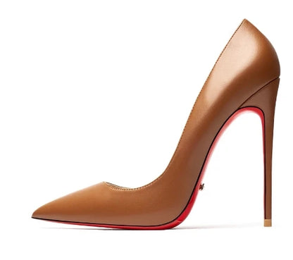 HLTINO 12CM Brown Patent Leather Pumps Women Red Bottom Heels Elegant High Heeled Stilettos Evening Shoe for Party
