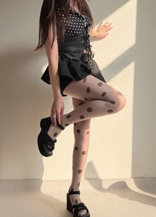 Calze in Seta a Pois Grandi Colorate, Sexy Stampa a Pois, Ultra Sottili, Collant da Donna, Accessori per Gonna JK