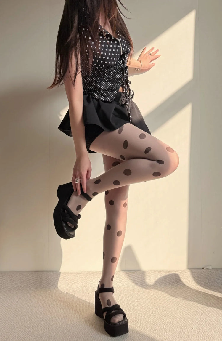 Calze in Seta a Pois Grandi Colorate, Sexy Stampa a Pois, Ultra Sottili, Collant da Donna, Accessori per Gonna JK