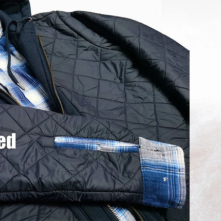 TACVASEN Men's Flannel Shirt Jacket with Removable Hood Plaid Quilted Lined Winter Coats Thick Hoodie Outwear Man Fleece Shirts