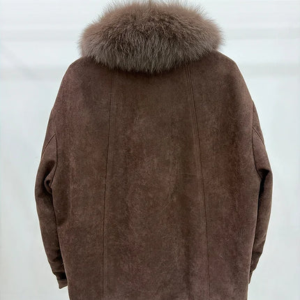 2026 Autumn Winter Women's White Goose Down Coats Natural Real Fox Fur Collar Jacket Outwear Luxury Female Jacket