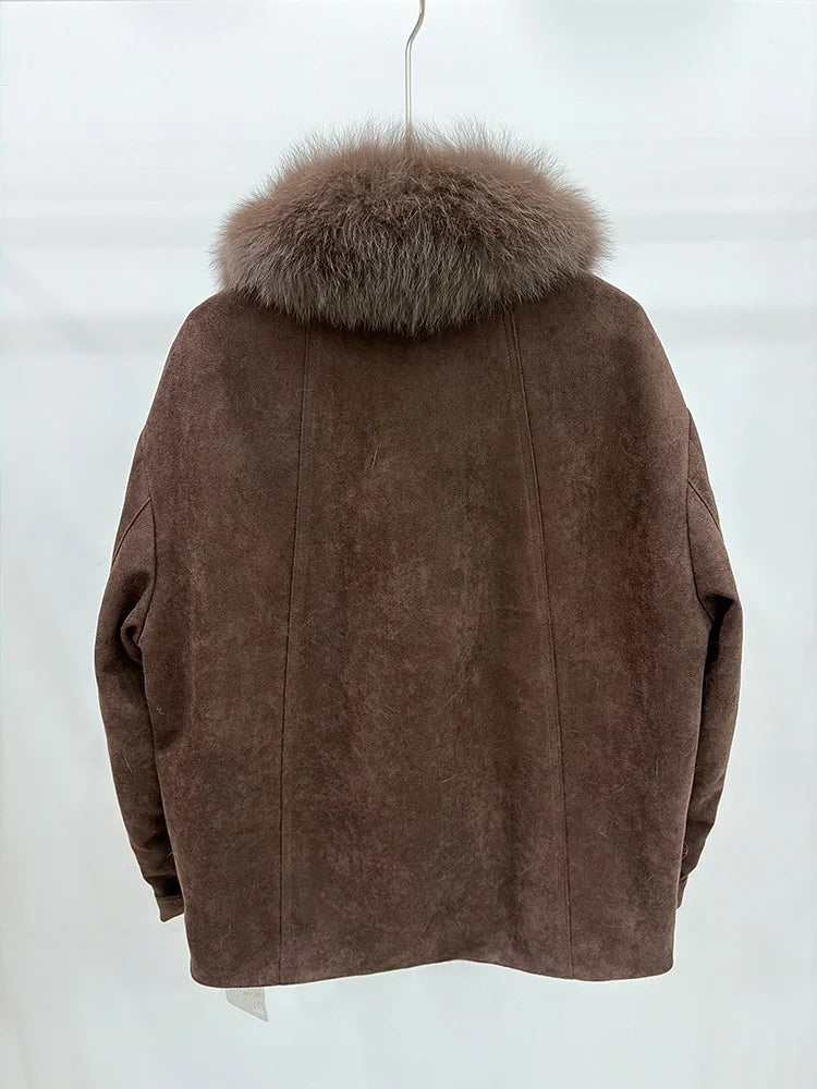 2026 Autumn Winter Women's White Goose Down Coats Natural Real Fox Fur Collar Jacket Outwear Luxury Female Jacket
