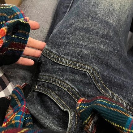Y2K Spicy Girl Dark Series Jeans a gamba larga da donna New High Street Splicing Pantaloni svasati dimagranti a vita alta larghi