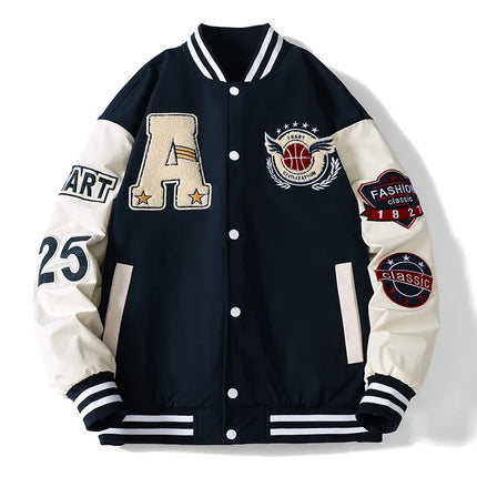 Men Varsity Baseball Bomber Jacket Hip Hop Harajuku Bone Letter Patchwork Leather Jackets Streetwear Women Unisex College Coats