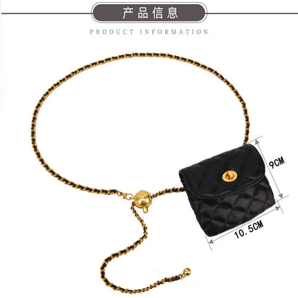 Women's Leather Slanting Belt Bag Detachable Adjustable Chain Strap Shoulder Bag Fashion Wallet Hanging Pouch Belt Bag PlatiNum