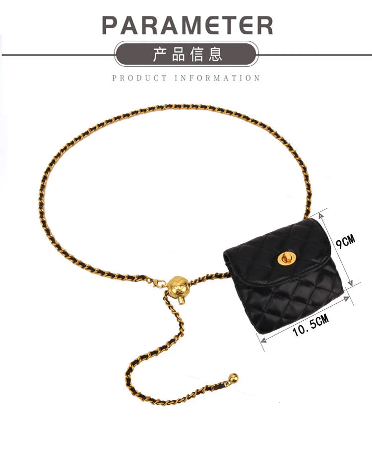 Women's Leather Slanting Belt Bag Detachable Adjustable Chain Strap Shoulder Bag Fashion Wallet Hanging Pouch Belt Bag PlatiNum