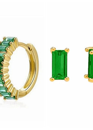 925 Sterling Silver Needle Green Zircon Gold Earrings Heart Hoop Earrings for Women Delicate Stud Earrings Luxury Jewelry Gifts PlatiNum