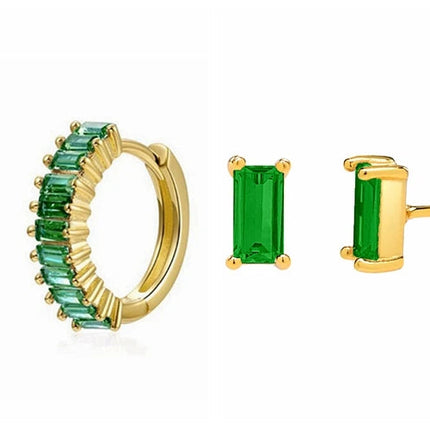 925 Sterling Silver Needle Green Zircon Gold Earrings Heart Hoop Earrings for Women Delicate Stud Earrings Luxury Jewelry Gifts PlatiNum