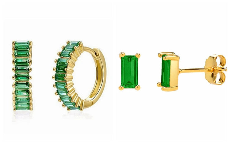 925 Sterling Silver Needle Green Zircon Gold Earrings Heart Hoop Earrings for Women Delicate Stud Earrings Luxury Jewelry Gifts PlatiNum