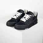 Unisex Black Denim Skate Sneakers, White Contrast Stitching Lace Up Thick Platform Street Board Shoes