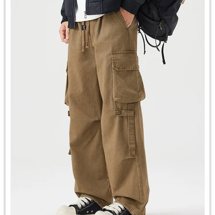 Autumn New Cargo Loose Multi-pockets 100% Cotton Straight Pants for Men Clothing Comfort Zipper Male Trouser GF258113