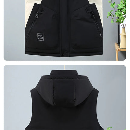 Autumn Winter Thick Vest Men Plus Size 8XL Cargo Vests Patchwork Sleeveless Jacket Fashion Casual Hooded Vest Male