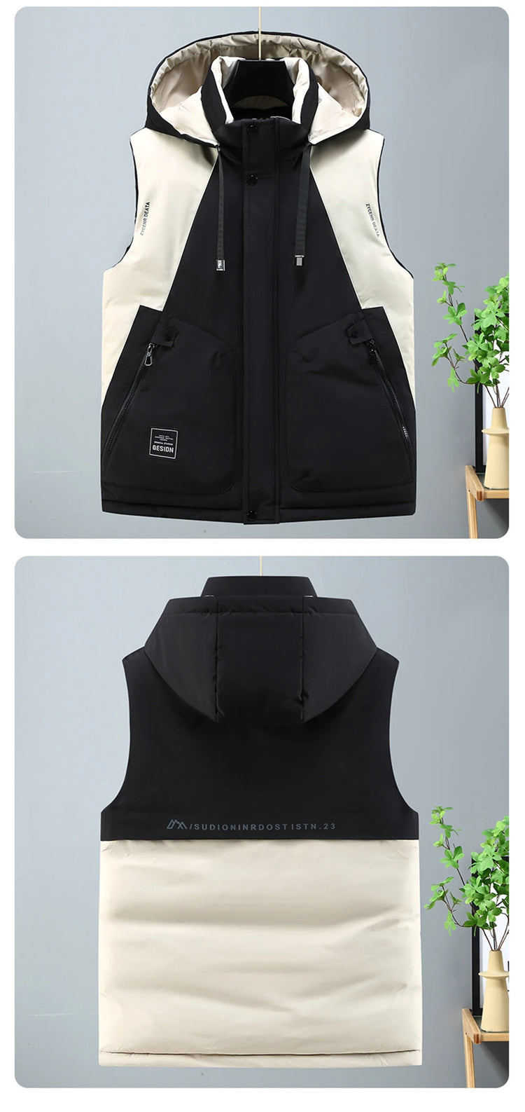 Autumn Winter Thick Vest Men Plus Size 8XL Cargo Vests Patchwork Sleeveless Jacket Fashion Casual Hooded Vest Male