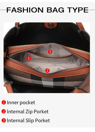 Borsa Tote in Tessuto a Righe con Bordi in Ecopelle, Manico Largo, Borsa a Spalla Grande per Uso Quotidiano e Pendolarismo