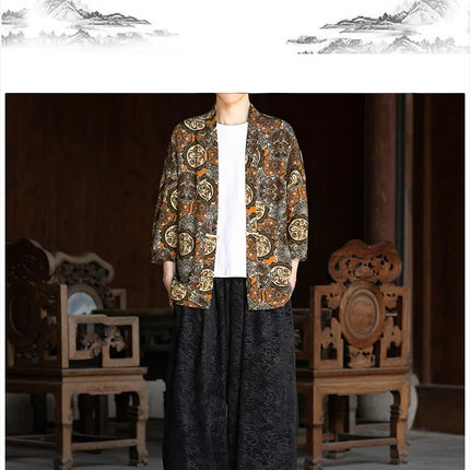 Camicie in Lino Stile Etnico con Stampa Yukata per Uomo e Donna, Abbigliamento Asiatico, Kimono Giapponese Harajuku, Camicie Retrò da Uomo
