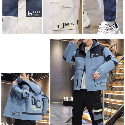 Men's Casual Sports Sets Spring Autumn Tracksuit Jogging Set Patchwork flight Hooded jacket pants two Piece