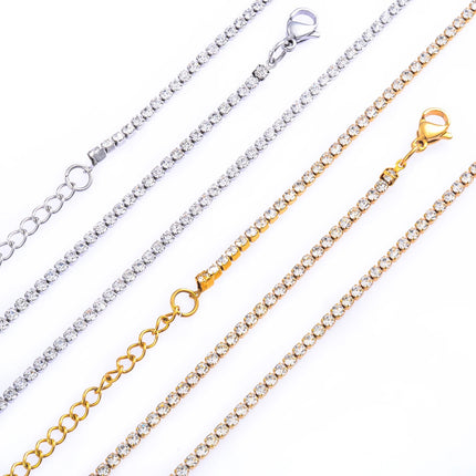 Hot Sale New Style Stainless Steel Charm Shine Zircon Crystal Necklace Link Chain For Women Girls Fashion Jewelry PlatiNum