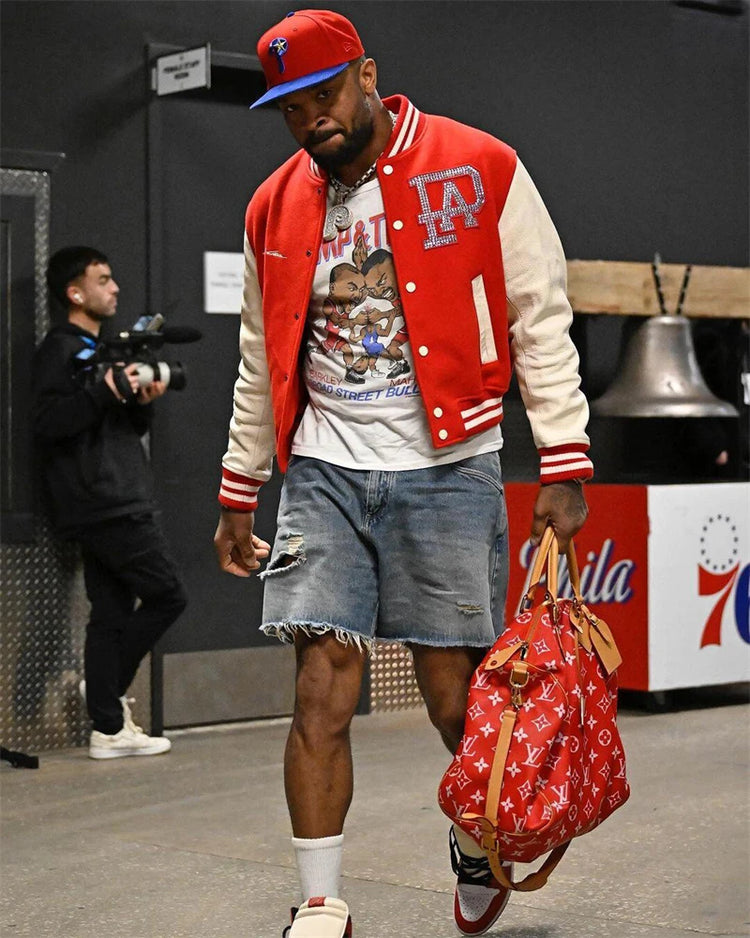 Broken Pearl Rhinestone Patchwork Leather Sleeve Baseball Jacket High Street Casual Loose Jacket Street Hip-hop Rock Fashion