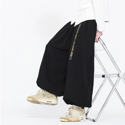 Pantaloni Uomo Oversize Casual Comodi a Gamba Larga, Costume Giapponese con Stampa Ukiyo-e, Pantaloni Trendy con Cintura, Taglie Grandi fino a 5XL