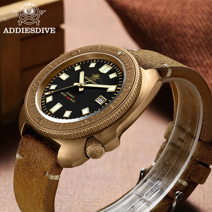 ADDIESDIVE Mens Automatic Mechanical Dive Watch Japan 8215 Movement Bronze Case Sapphire Crystal 200M Waterproof Ceramic Bezel