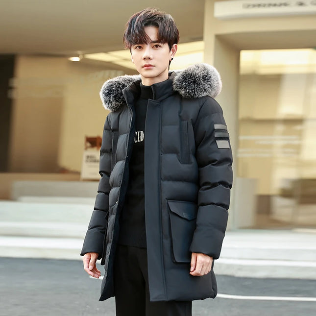 Windproof Breathable Thick Padded Down Winter Thick Windproof Warm with Hat Long Cotton Goose Down Men's Woman Outdoor