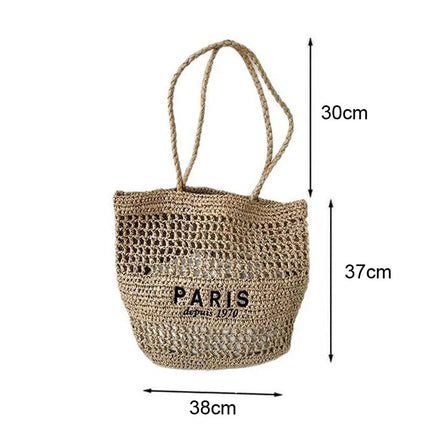 Hylhexyr Women's Letter Embroidered Shoulder Bag Woven Straw Bag Large Capacity Empty Holiday Beach Bags