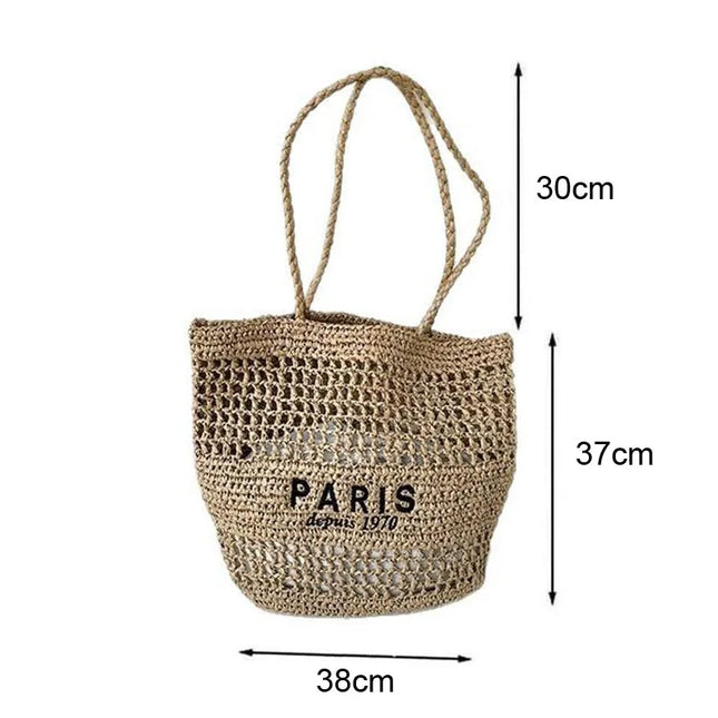 Hylhexyr Women's Letter Embroidered Shoulder Bag Woven Straw Bag Large Capacity Empty Holiday Beach Bags