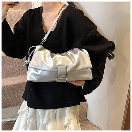 Women's Large Capacity Casual Single Shoulder Bag Soft Leather Cloud Pleated Drawstring Tote Bag Fashion Versatile Underarm Bag