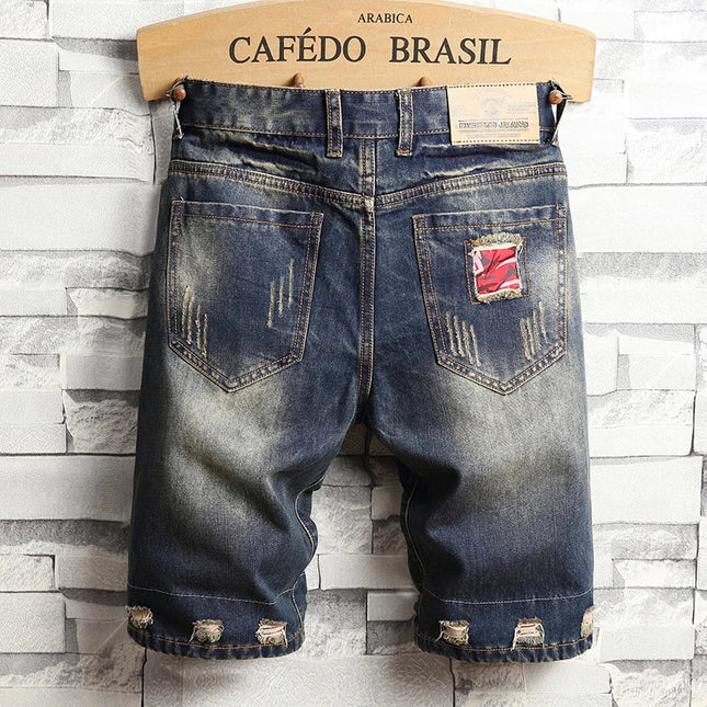 Men Ripped Short Jeans Summer Cotton Knee Length Shorts Breathable Vintage Denim Pants Painted Graffiti Streetwear Cargo Jeans PlatiNum