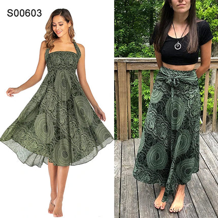 Boho Gonne Donna Rayon Beach Abito lungo Estate Bohemian Jupe Longue Femme Elastico in vita Stampa Fasciatura floreale Halter Hippie platinumshop