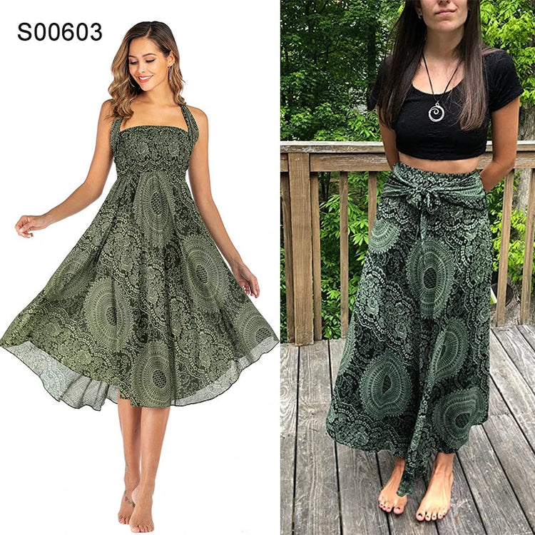 Boho Gonne Donna Rayon Beach Abito lungo Estate Bohemian Jupe Longue Femme Elastico in vita Stampa Fasciatura floreale Halter Hippie platinumshop