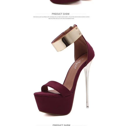 2026 Fashion Designer Metal Ankle Strap Women 16CM Heels Platform Sandals Shoes Female High Heels Sexy Party Dance Ladies Shoes PlatiNum
