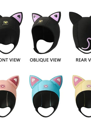 Cappuccio da sub con orecchie di gatto Cappuccio da muta in neoprene da 3 mm Cuffia da nuoto da donna carina per il surf Snorkeling Sport acquatici Cappello da sub da surf