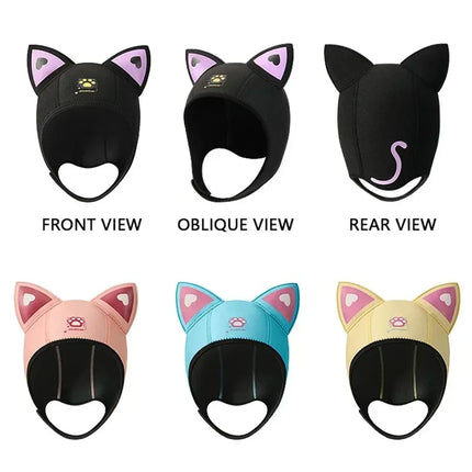 Cat Ear Diving Hood 3mm Neoprene Wetsuit Hood Cute Women's Swimming Cap for Surfing Snorkeling Water Sports Surf Diving Hat